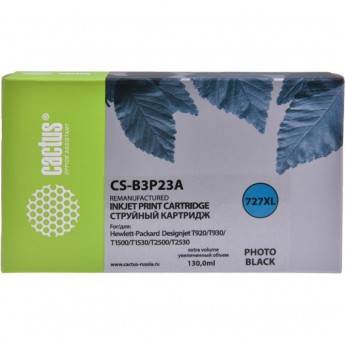 Струйный картридж CACTUS CS-B3P23A (HP 727) для HP DesignJet T920 ePrinter (CR354A), T930, T1500 ePrinter (CR356A), T1500 PostScript (CR357A), T1530, T2500 eMFP (CR358A), T2530, увеличенной емкости, для фото-печати, черный, 130 мл Струйный картридж CACTUS CS-B3P23A (HP 727) для HP DesignJet T920 ePrinter (CR354A), T930, T1500 ePrinter (CR356A), T1500 PostScript (CR357A), T1530, T2500 eMFP (CR358A), T2530, увеличенной емкости, для фото-печати, черный, 130 мл