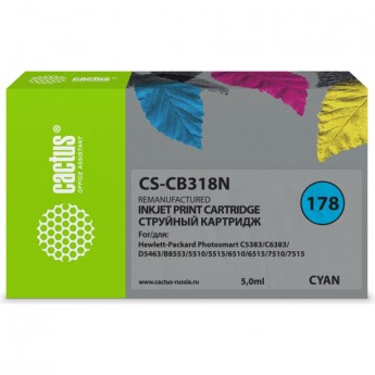 Струйный картридж CACTUS CS-CB318N (HP 178) для HP DeskJet 3070A B611, 3522; PhotoSmart 5510 B111, 5520, 7520, B010, B110, B209, B210, B8553, C309, C310, C410, C5300, C5380, C5383, C6383, D5460, D5463, голубой, 5 мл Струйный картридж CACTUS CS-CB318N (HP 178) для HP DeskJet 3070A B611, 3522; PhotoSmart 5510 B111, 5520, 7520, B010, B110, B209, B210, B8553, C309, C310, C410, C5300, C5380, C5383, C6383, D5460, D5463, голубой, 5 мл