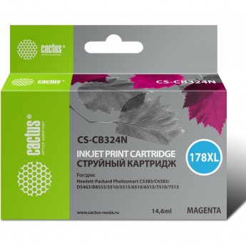 Струйный картридж CACTUS CS-CB324N (HP 178XL) для HP DeskJet 3070A B611, 3522; PhotoSmart 5510 B111, 5520, 7520, B010, B110, B209, B210, B8553, C310, C410, C5300, C5380, C6383, D5460, увеличенной емкости, пурпурный, 14,6 мл