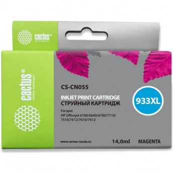 Струйный картридж CACTUS CS-CN055 (HP 933XL) для HP OfficeJet 6100 (H611a), 6600 (H711a, H711g), 6600 e-AiO, 6700 (H711n), 6700 Premium e-AiO, 7110 (H812a), 7510 e-AiO, 7610 WF e-AiO, увеличенной емкости, пурпурный, 14 мл