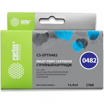 Струйный картридж CACTUS CS-EPT0482 (T0482) для принтеров Epson PM A870, D770; Epson Stylus Photo R200, R210, R220, R300, R310, R320, R330, R340, R350, RX300, RX320, RX500, RX510, RX600, RX620, RX630, RX640, голубой, 14,4 мл Струйный картридж CACTUS CS-EPT0482 (T0482) для принтеров Epson PM A870, D770; Epson Stylus Photo R200, R210, R220, R300, R310, R320, R330, R340, R350, RX300, RX320, RX500, RX510, RX600, RX620, RX630, RX640, голубой, 14,4 мл