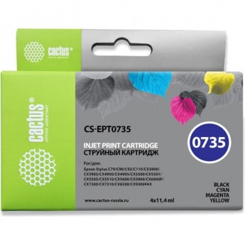 Струйный картридж CACTUS CS-EPT0735 (T0735) для принтеров Epson Stylus С79, C110, СХ3900, CX4900, CX5900, CX6900f, CX7300, CX8300, CX9300f, Office T30, T40w, TX219, TX300f, TX510fn, TX600fw, набор, 4 x 11,4 мл Струйный картридж CACTUS CS-EPT0735 (T0735) для принтеров Epson Stylus С79, C110, СХ3900, CX4900, CX5900, CX6900f, CX7300, CX8300, CX9300f, Office T30, T40w, TX219, TX300f, TX510fn, TX600fw, набор, 4 x 11,4 мл