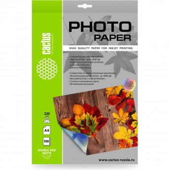 Фотобумага CACTUS CS-MA4220100DS A4, 220г/м2 белая матовая/матовая для струйной печати 100л Фотобумага CACTUS CS-MA4220100DS A4, 220г/м2 белая матовая/матовая для струйной печати 100л