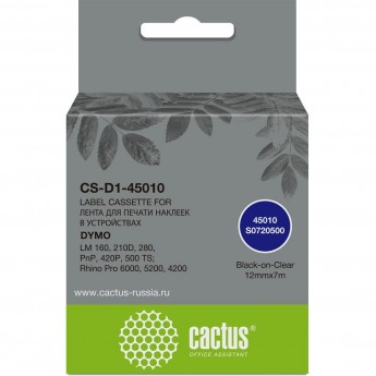 Картридж ленточный CACTUS CS-D1-45010 (45010) черный/прозрачный для Dymo LM 160, 210D, 280, PnP, 420P, 500 TS; Rhino Pro 6000, 5200, 4200 Картридж ленточный CACTUS CS-D1-45010 (45010) черный/прозрачный для Dymo LM 160, 210D, 280, PnP, 420P, 500 TS; Rhino Pro 6000, 5200, 4200