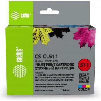Картридж струйный CACTUS CS-CL511 CL-511 многоцветный 12мл для Canon MP240/MP250/MP260/MP270/MP480/MP490 Картридж струйный CACTUS CS-CL511 CL-511 многоцветный 12мл для Canon MP240/MP250/MP260/MP270/MP480/MP490