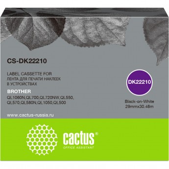 Ленточный картридж CACTUS CS-DK22210 для Brother P-touch QL-500, QL-550, QL-700, QL-800, черный Ленточный картридж CACTUS CS-DK22210 для Brother P-touch QL-500, QL-550, QL-700, QL-800, черный
