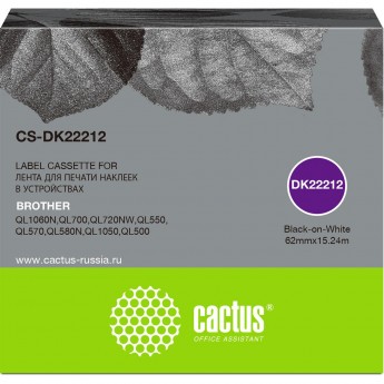 Ленточный картридж CACTUS CS-DK22212 для Brother P-touch QL-500, QL-550, QL-700, QL-800, черный Ленточный картридж CACTUS CS-DK22212 для Brother P-touch QL-500, QL-550, QL-700, QL-800, черный