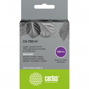Ленточный картридж CACTUS CS-TZE141 (TZe-141) для Brother PT-P700, P750W, P900W, P950W, PT-D210, D450VP, D600VP, PT-2430PC, 2700VP, черный Ленточный картридж CACTUS CS-TZE141 (TZe-141) для Brother PT-P700, P750W, P900W, P950W, PT-D210, D450VP, D600VP, PT-2430PC, 2700VP, черный