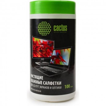 Салфетки CACTUS для экранов и оптики туба 100шт влажных