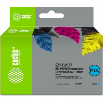 Струйный картридж CACTUS CS-3YL81AE (912XL) для HP OfficeJet 8012, 8014, 8015, 8017; OfficeJet Pro 8022, 8023, 8024, 8025 AIO, голубой, 10.5 мл Струйный картридж CACTUS CS-3YL81AE (912XL) для HP OfficeJet 8012, 8014, 8015, 8017; OfficeJet Pro 8022, 8023, 8024, 8025 AIO, голубой, 10.5 мл