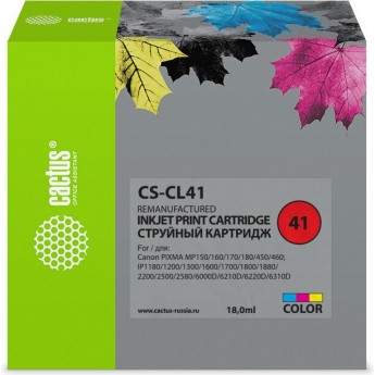 Струйный картридж CACTUS CS-CL41 (CL-41) для Canon Pixma MP150, MP160, MP170, MP180, MP210, MP220, MP450, MP460, MP470, iP1200, iP1300, iP1600, iP1700, iP1800, iP1900, цветной, 18 мл Струйный картридж CACTUS CS-CL41 (CL-41) для Canon Pixma MP150, MP160, MP170, MP180, MP210, MP220, MP450, MP460, MP470, iP1200, iP1300, iP1600, iP1700, iP1800, iP1900, цветной, 18 мл