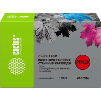 Струйный картридж CACTUS CS-PFI120M для Canon imagePrograf TM-200, TM-205, TM-300, TM-305, пурпурный, 130 мл Струйный картридж CACTUS CS-PFI120M для Canon imagePrograf TM-200, TM-205, TM-300, TM-305, пурпурный, 130 мл
