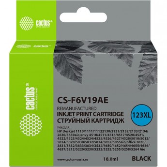 Струйный картридж CACTUS CS-F6V19AE (HP 123XL) для HP DeskJet 1110, 1111, 1112, 2130, черный, 18 мл Струйный картридж CACTUS CS-F6V19AE (HP 123XL) для HP DeskJet 1110, 1111, 1112, 2130, черный, 18 мл