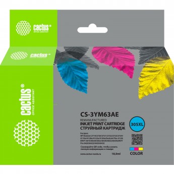 Струйный картридж Cactus CS-3YM63AE (HP 305XL) для HP DeskJet 2320, 2710, 2720, 4120, многоцветный, 18 мл Струйный картридж Cactus CS-3YM63AE (HP 305XL) для HP DeskJet 2320, 2710, 2720, 4120, многоцветный, 18 мл