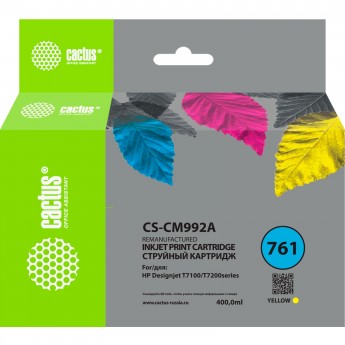 Струйный картридж CACTUS CS-CM992A (HP 761) для HP DesignJet T7100, Т7200, желтый, 400 мл Струйный картридж CACTUS CS-CM992A (HP 761) для HP DesignJet T7100, Т7200, желтый, 400 мл