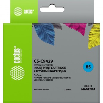 Струйный картридж CACTUS CS-C9429 (HP 85) для HP DesignJet 30, 30gp, 30n, 90, 90gp, 90r, 130, 130de, 130gp, 130nr, 130r, светло-пурпурный, 72 мл Струйный картридж CACTUS CS-C9429 (HP 85) для HP DesignJet 30, 30gp, 30n, 90, 90gp, 90r, 130, 130de, 130gp, 130nr, 130r, светло-пурпурный, 72 мл
