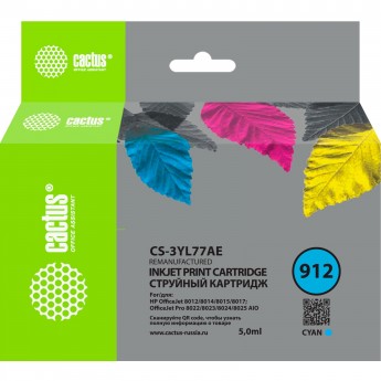 Струйный картридж CACTUS CS-3YL77AE (HP 912) для HP OfficeJet 8010, 8012, 8013, 8014, 8015, 8020, 8025, голубой, 5 мл, (есть ограничения по прошивке) Струйный картридж CACTUS CS-3YL77AE (HP 912) для HP OfficeJet 8010, 8012, 8013, 8014, 8015, 8020, 8025, голубой, 5 мл, (есть ограничения по прошивке)
