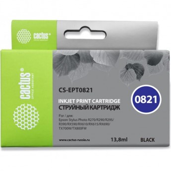 Струйный картридж CACTUS CS-EPT0821 (T0821) для Epson Stylus Photo R270, R290, R295, R390, RX590, RX610, RX615, RX690, TX650, TX659, TX700w, TX710w, TX800fw, T50, T59, черный, 13,8 мл Струйный картридж CACTUS CS-EPT0821 (T0821) для Epson Stylus Photo R270, R290, R295, R390, RX590, RX610, RX615, RX690, TX650, TX659, TX700w, TX710w, TX800fw, T50, T59, черный, 13,8 мл