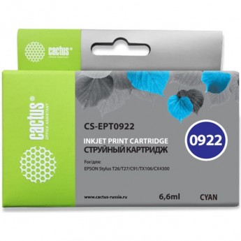 Струйный картридж CACTUS CS-EPT0922 (T0922) для принтеров Epson Stylus C91, C240, CX4300, T26, T27, TX106, TX109, TX117, TX119, голубой, 6,6 мл Струйный картридж CACTUS CS-EPT0922 (T0922) для принтеров Epson Stylus C91, C240, CX4300, T26, T27, TX106, TX109, TX117, TX119, голубой, 6,6 мл