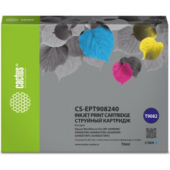 Струйный картридж CACTUS CS-EPT908240 (T9082) для Epson WorkForce WF-6090DW, WF-6590DWF Pro, голубой, 70 мл Струйный картридж CACTUS CS-EPT908240 (T9082) для Epson WorkForce WF-6090DW, WF-6590DWF Pro, голубой, 70 мл