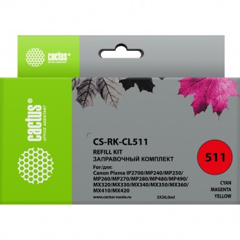 Заправка для ПЗК CACTUS CS-RK-CL511 для Canon MP240, MP250, MP260, MP270 (3*30ml), цветной Заправка для ПЗК CACTUS CS-RK-CL511 для Canon MP240, MP250, MP260, MP270 (3*30ml), цветной