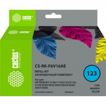 Заправочный набор CACTUS CS-RK-F6V16AE (HP 123) для HP DeskJet 2130, 1110, 2132, 2133, 2134, 3630, 3632, 3633, 3634, 3636, 3637, 3638, многоцветный, 3*30 мл.